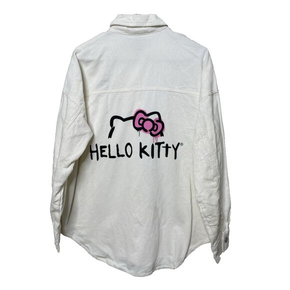 Hello Kitty Size L Corduroy Button Shirt Shacket Wide Wale White Forever 21 - Picture 1 of 9